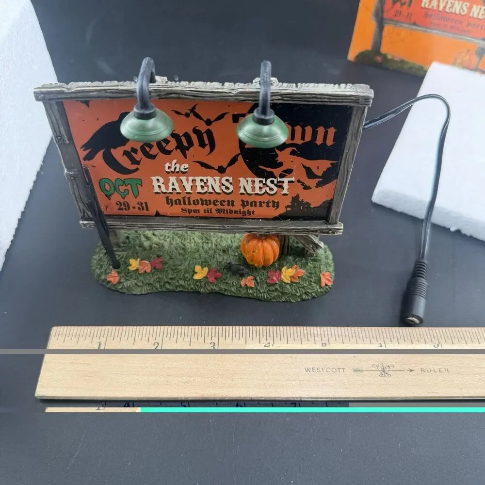 Dept 56 Creepy Town Lit Billboard Lit Accessory Halloween Village Ravens Nest